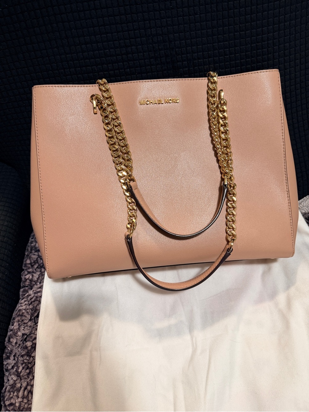 Michael Kors Blush Leather Tote with Gold Chain Handles